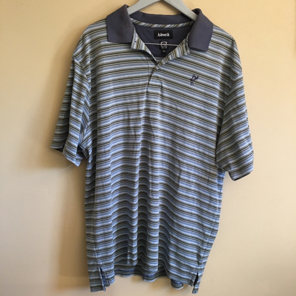 Ashworth 2XL blue striped Polo Golf Shirt